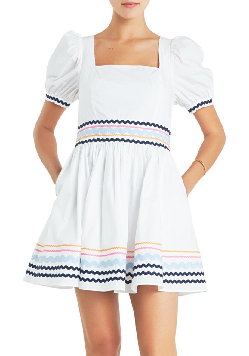 Poplin Mini Dress with Ric Rac Trim