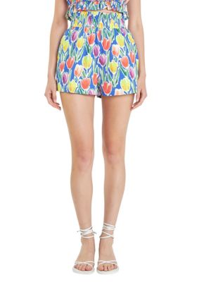 ENGLISH FACTORY Women's Floral Print Ruffled Shorts with Smocking