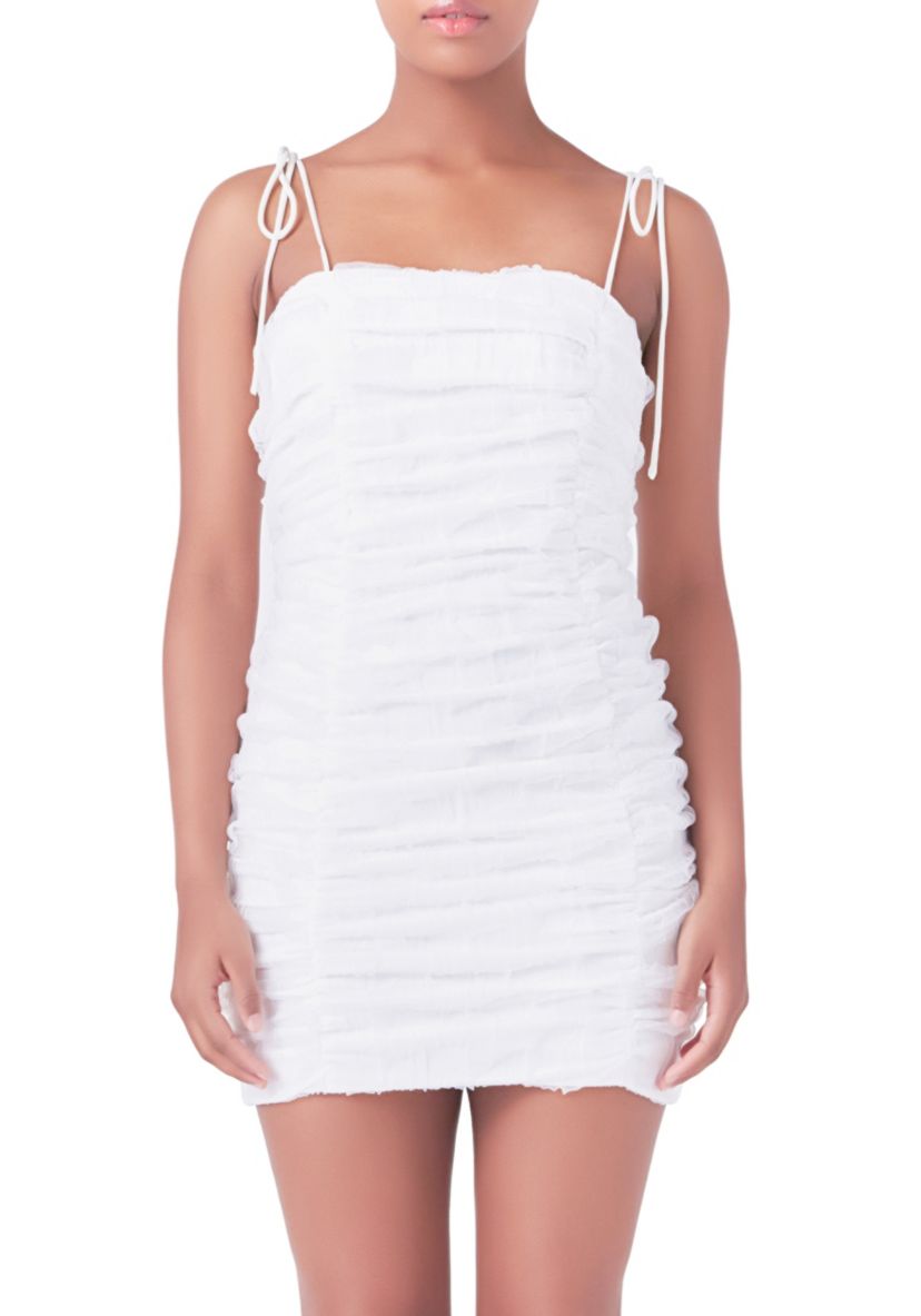 Shirred Mini Dress with Tie Straps