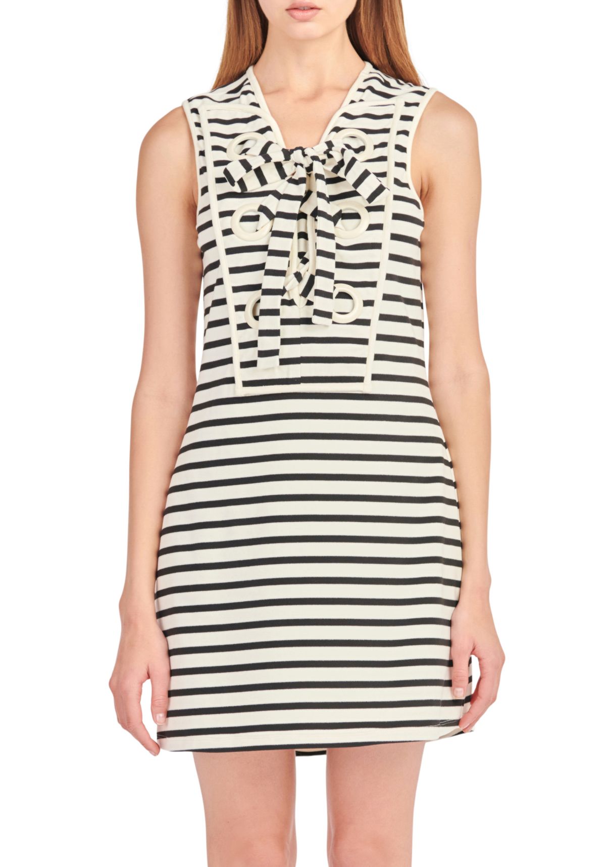 Striped Knit Lace Up Dress