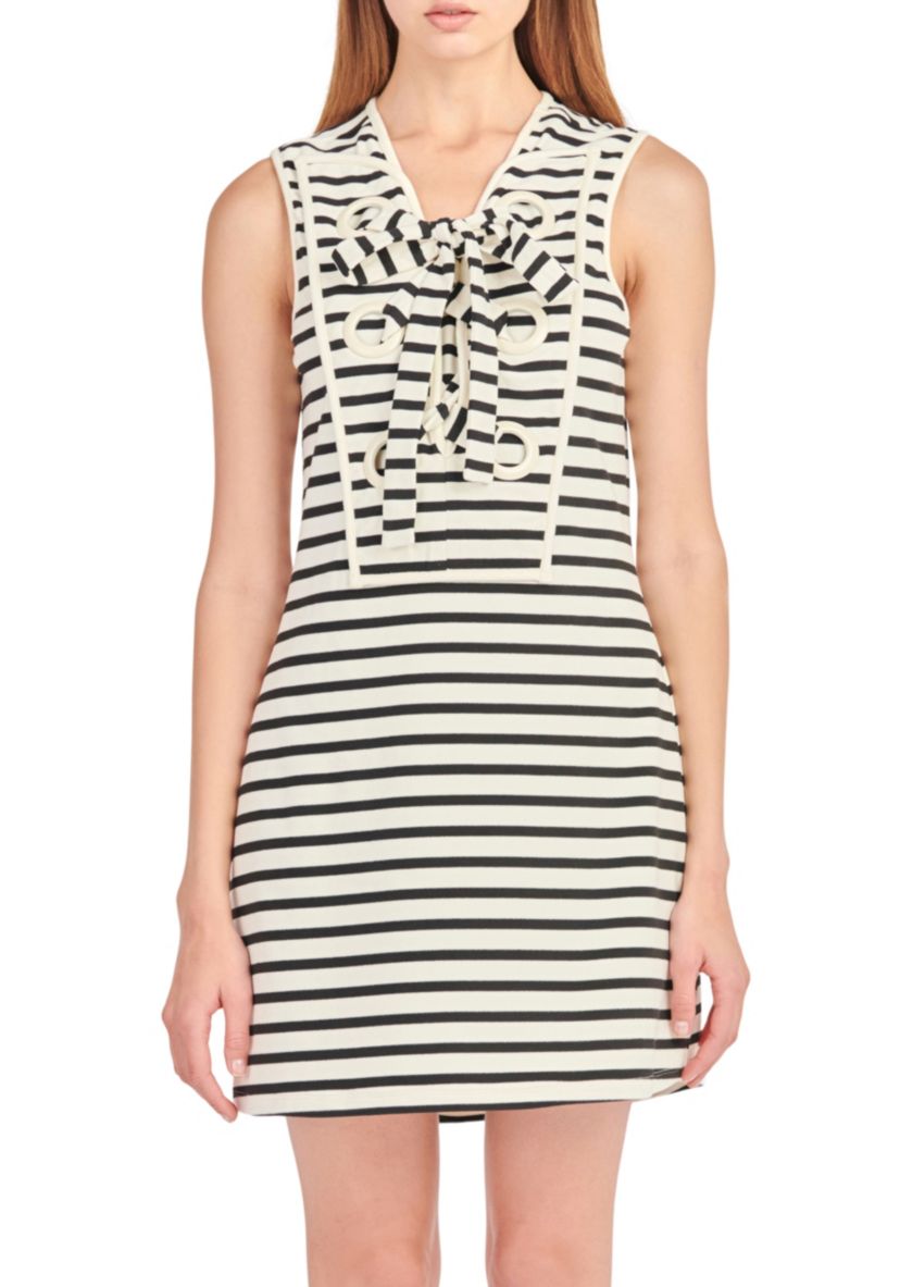 Striped Knit Lace Up Dress
