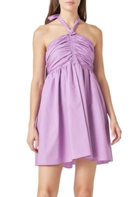 Women's Ruched Halter Neck Flounce Dress