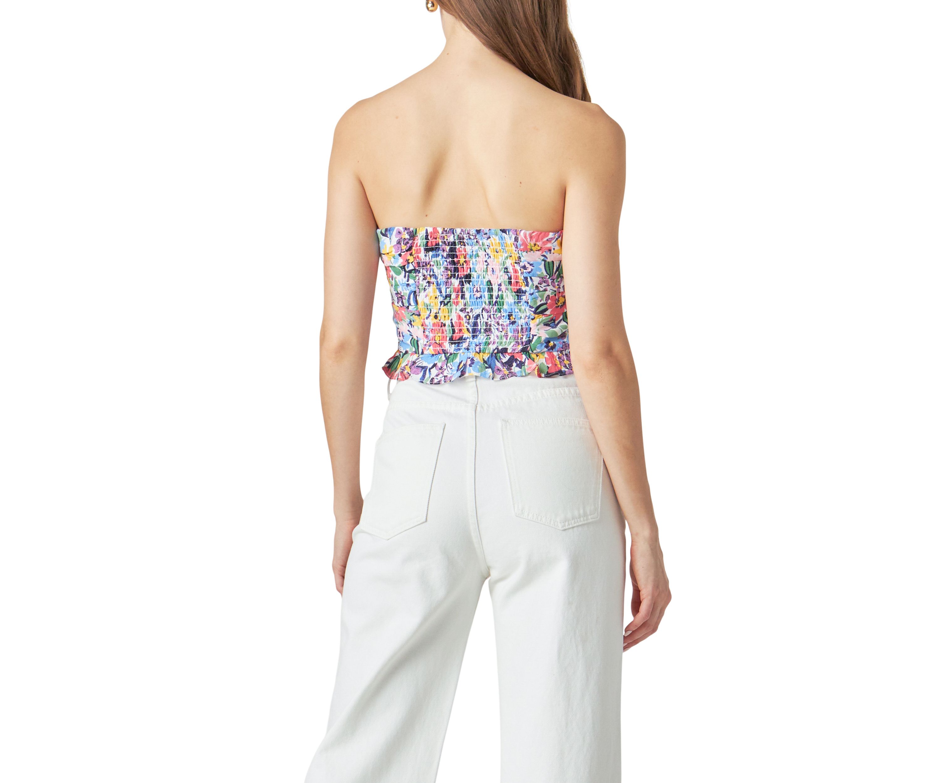 Floral Ruched Strapless Top