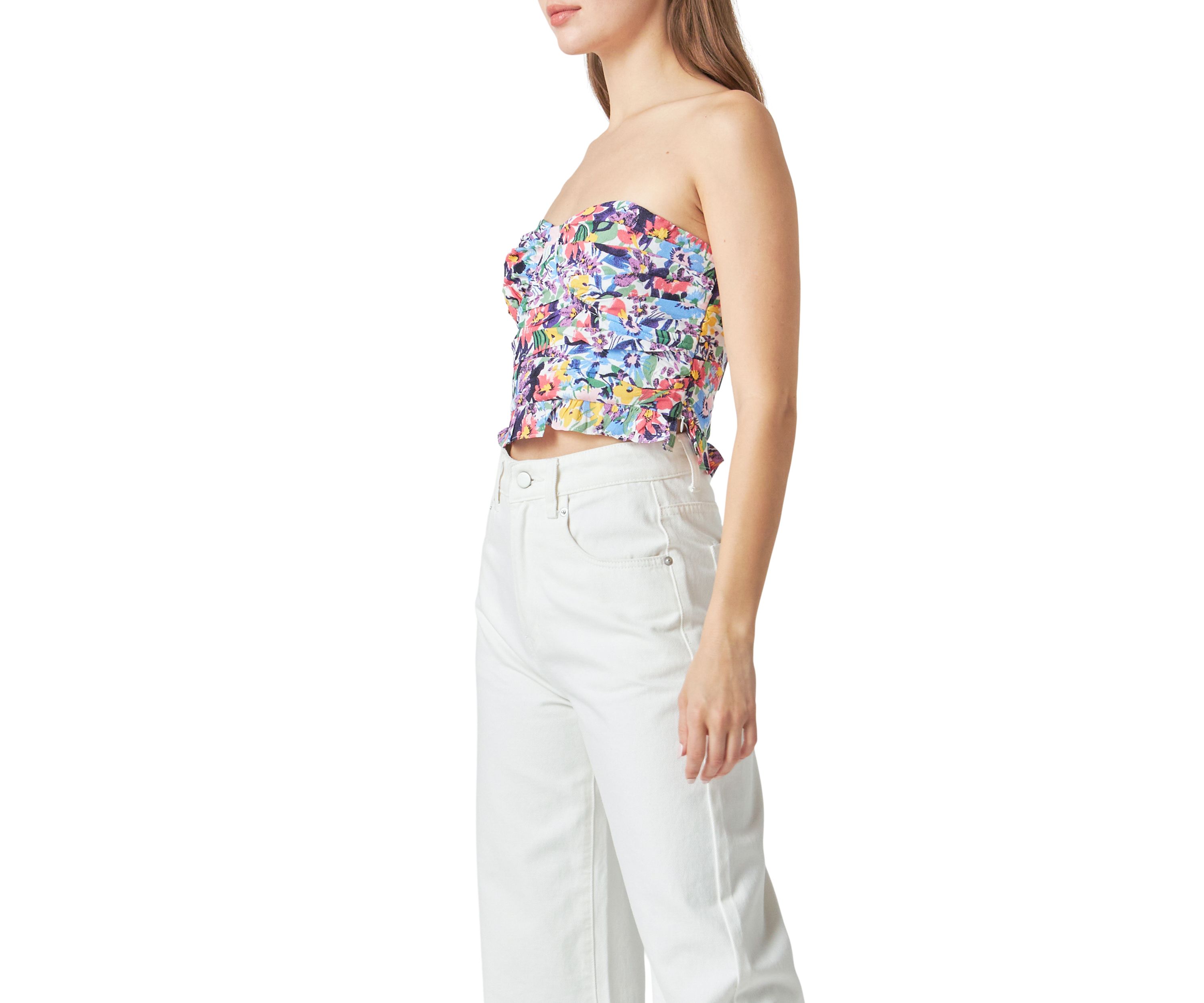 Floral Ruched Strapless Top