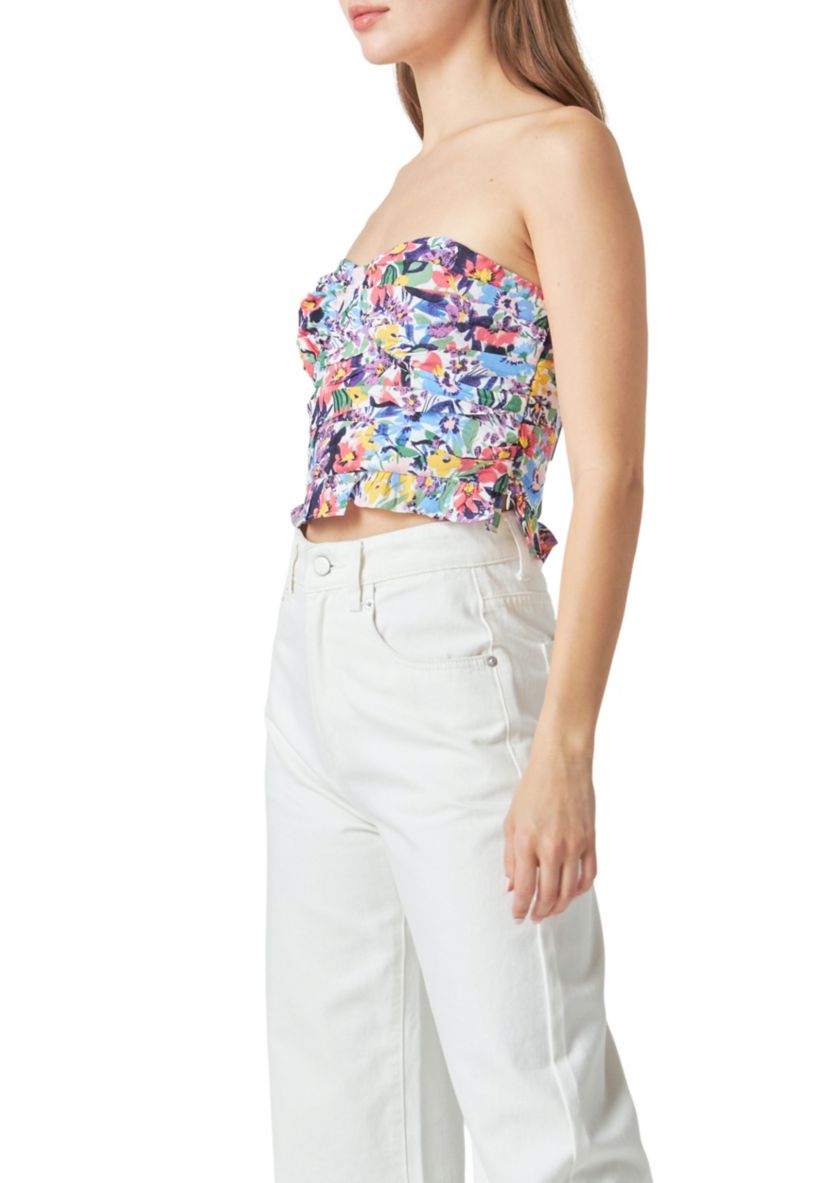 Floral Ruched Strapless Top