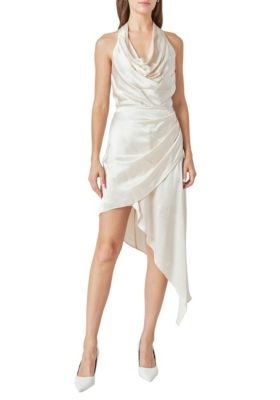 Women's Cowl Neck Asymmetric Satin Dress