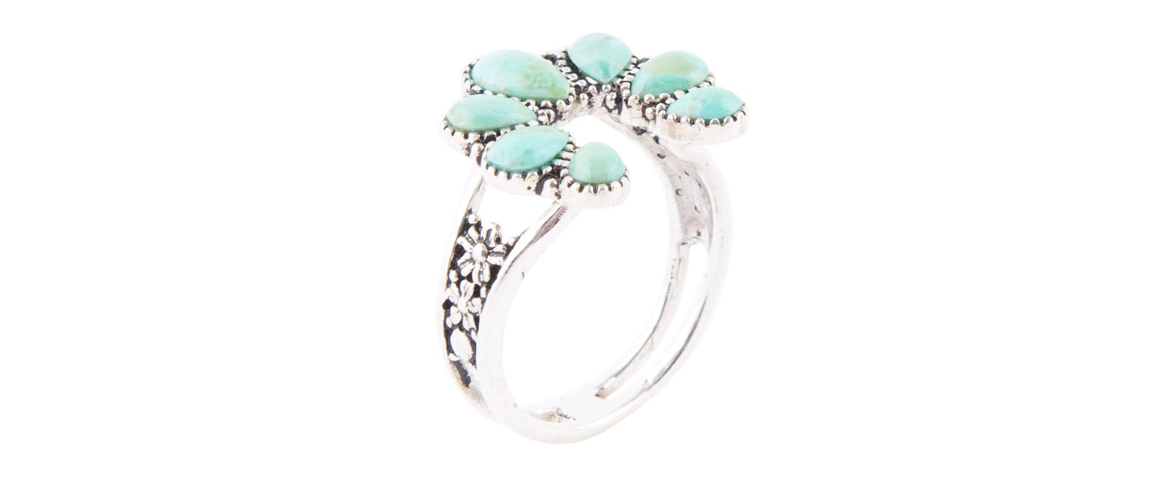 Floral Blue Turquoise and Sterling Silver Ring