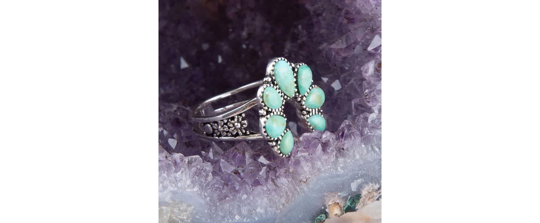 Floral Blue Turquoise and Sterling Silver Ring