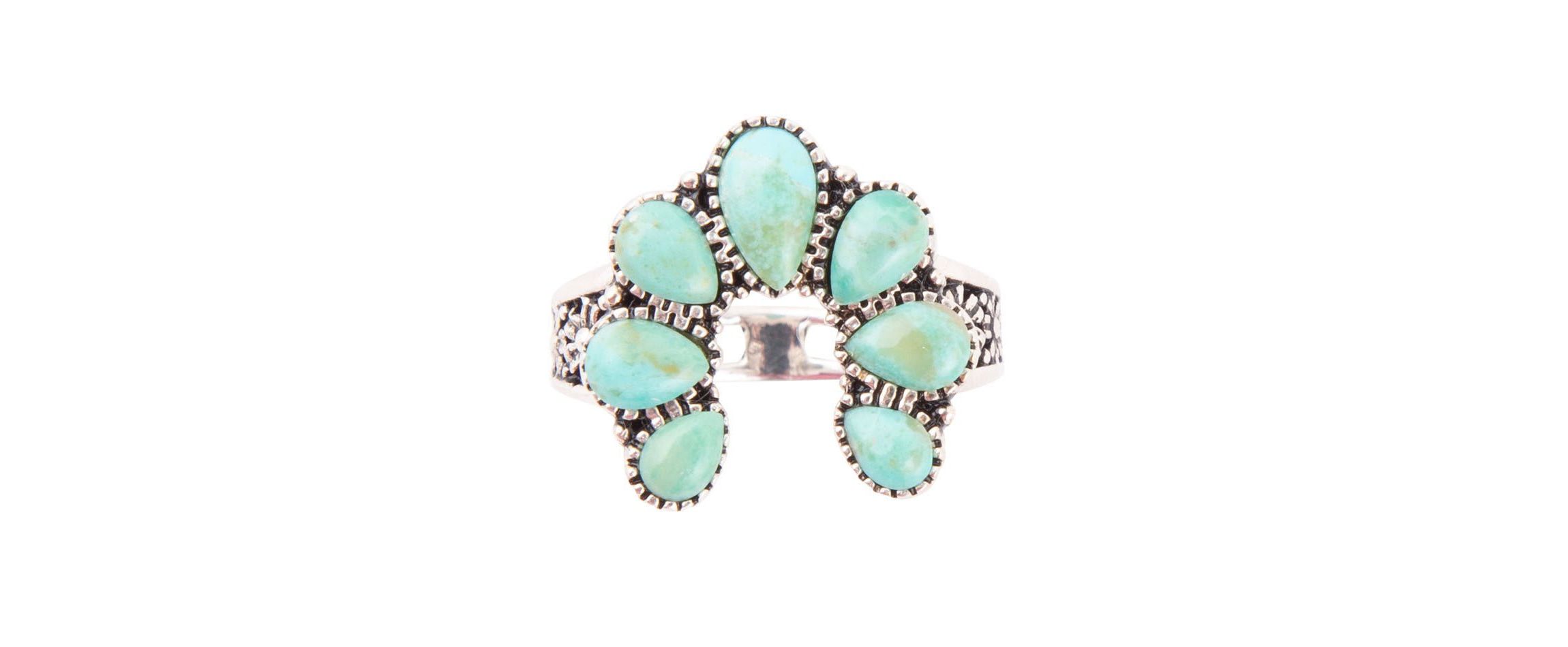 Floral Blue Turquoise and Sterling Silver Ring