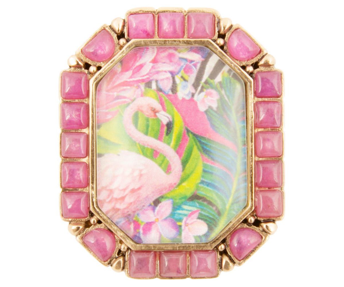 Flamingo Pink Agate Golden Statement Ring