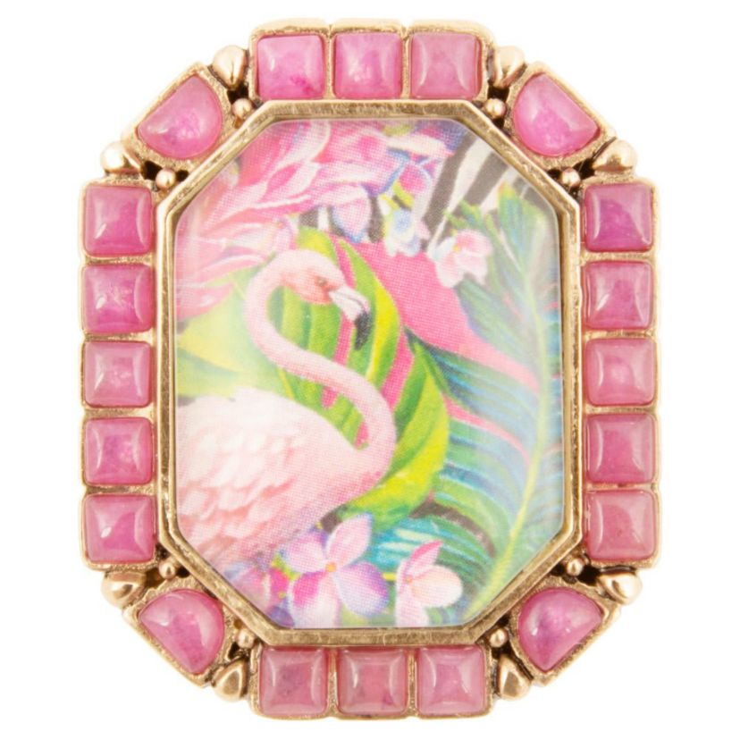 Flamingo Pink Agate Golden Statement Ring