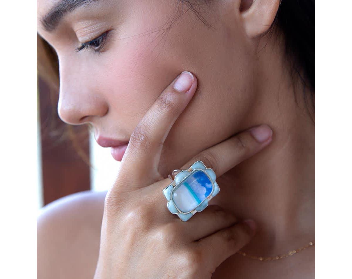 Scenic Beach Blue Larimar and Sterling Silver Ring