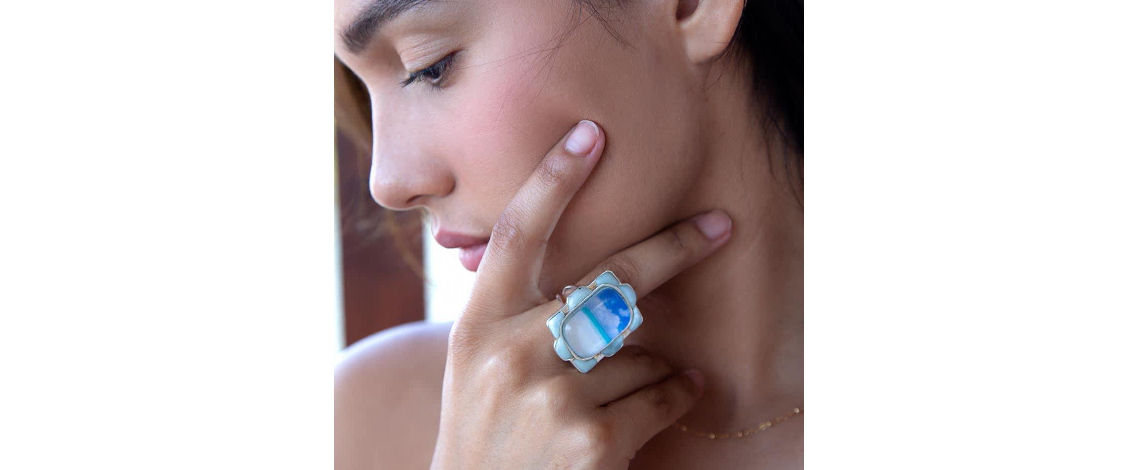 Scenic Beach Blue Larimar and Sterling Silver Ring
