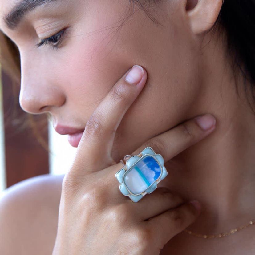 Scenic Beach Blue Larimar and Sterling Silver Ring
