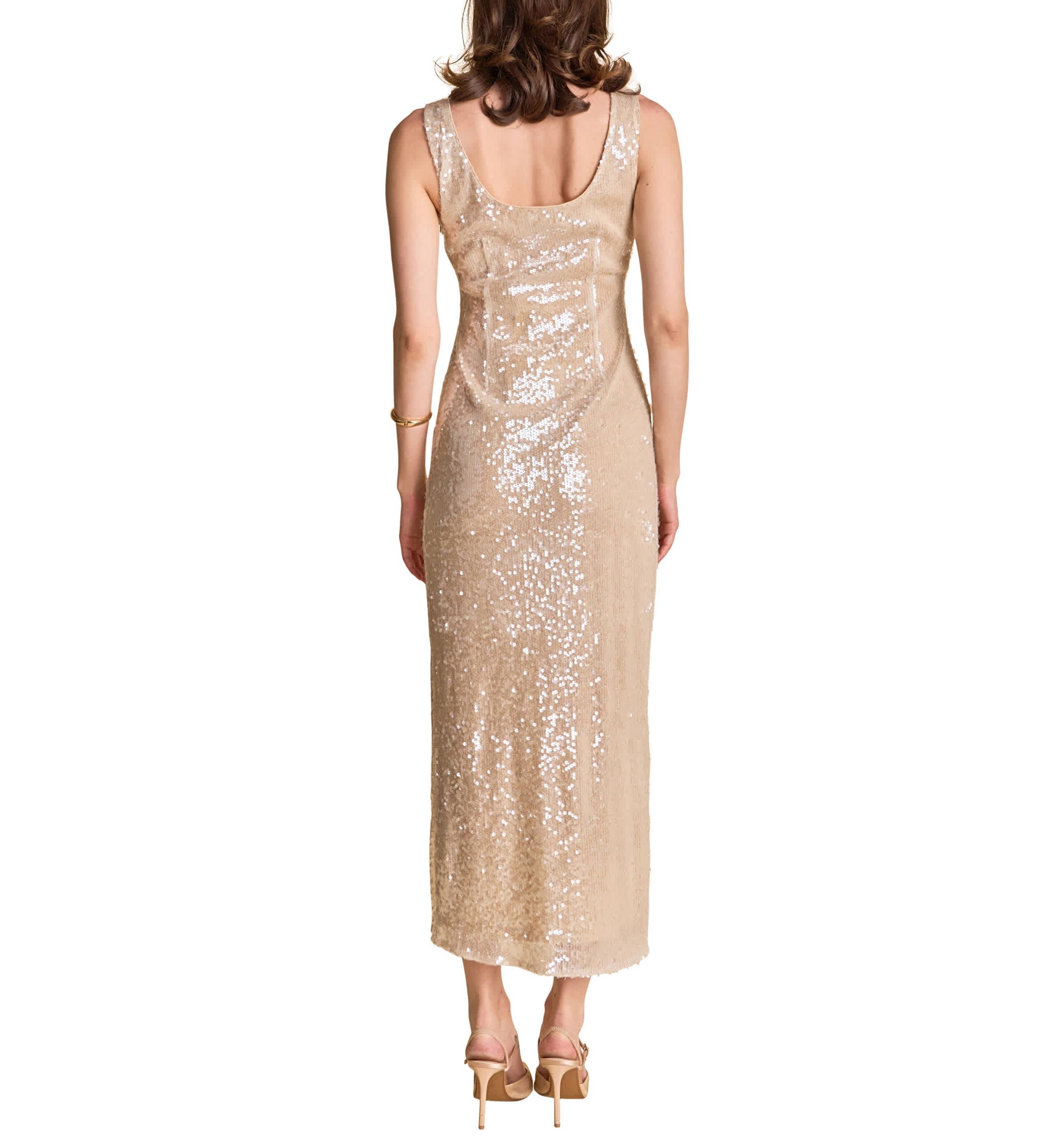 Scoop Neck Sequins Midi Dress