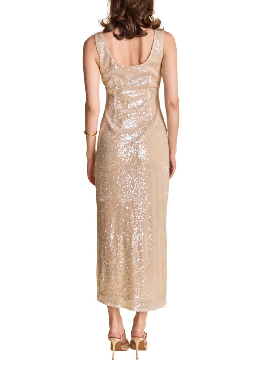 Scoop Neck Sequins Midi Dress