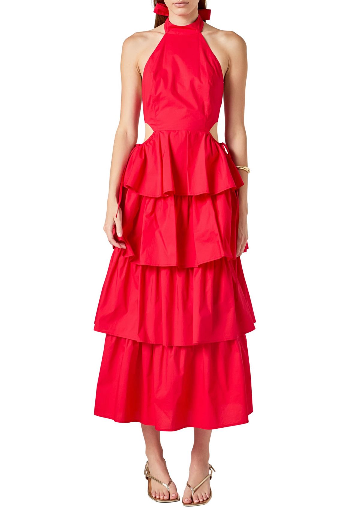 SOLID COLOR HALTER MAXI DRESS