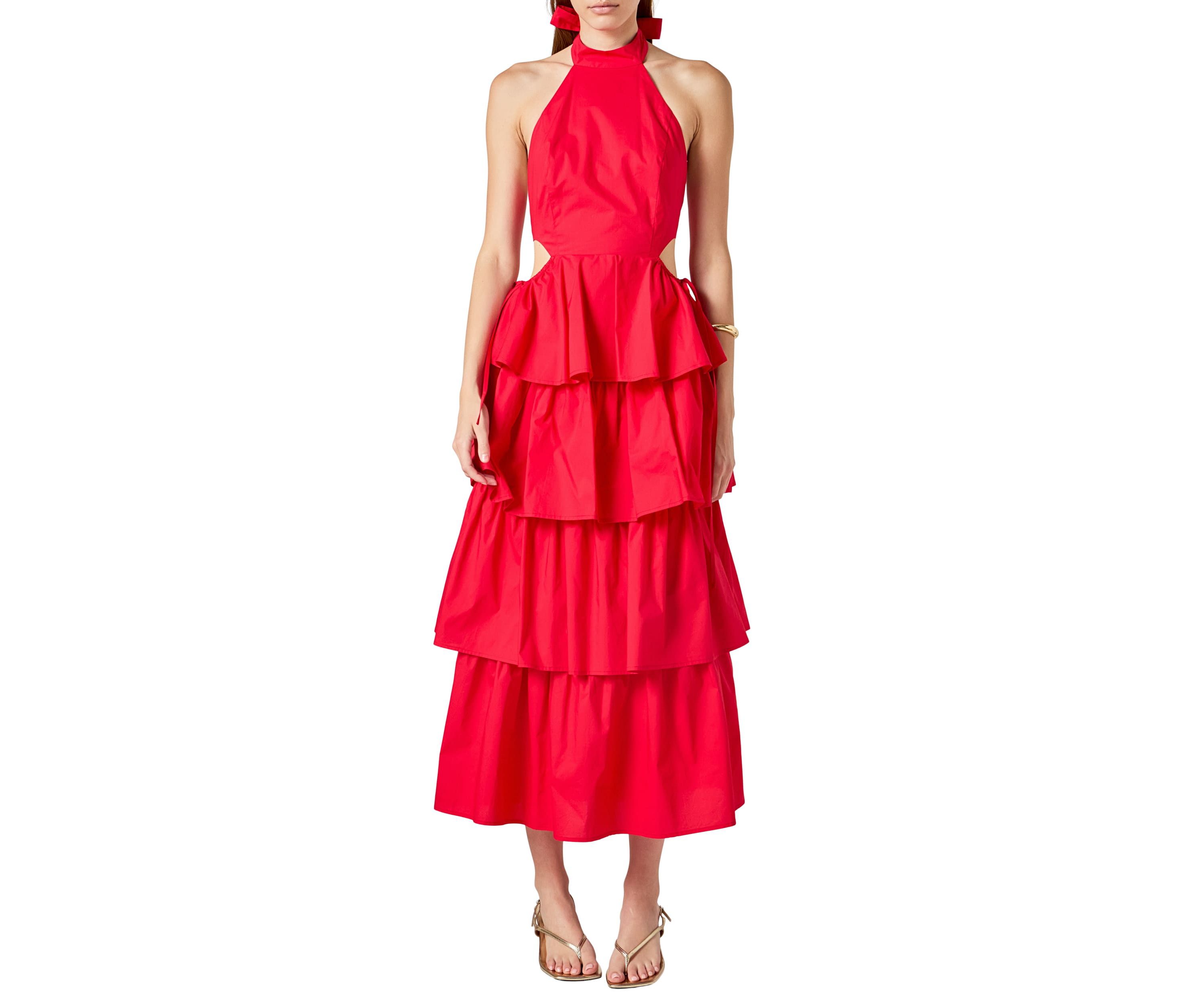 SOLID COLOR HALTER MAXI DRESS