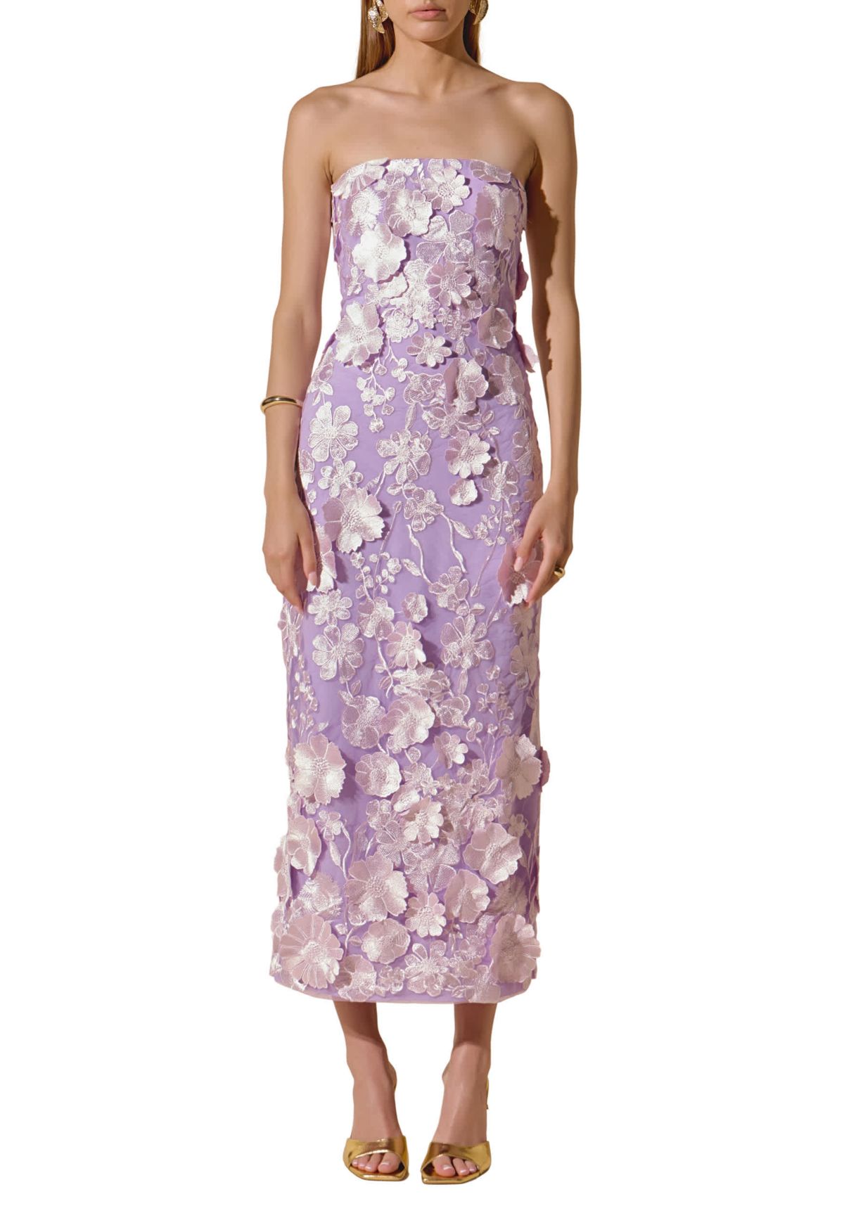 Strapless 3D applique Midi Dress