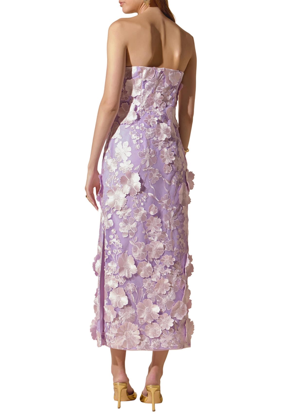 Strapless 3D applique Midi Dress