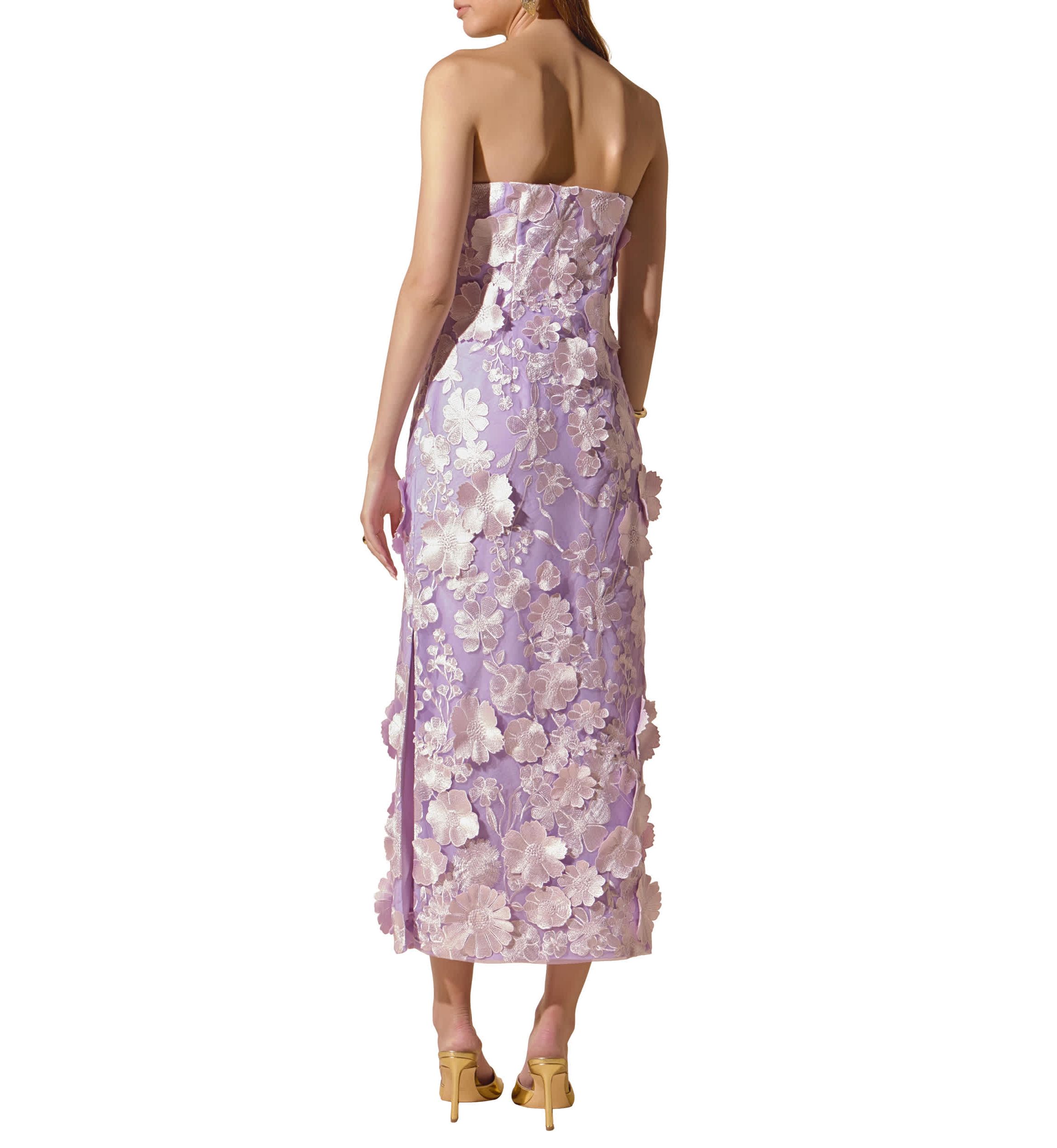 Strapless 3D applique Midi Dress
