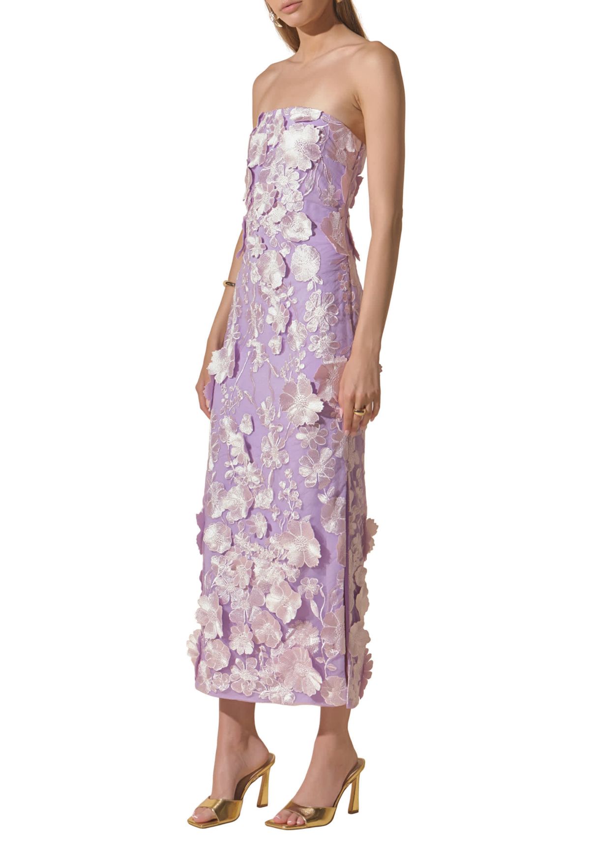 Strapless 3D applique Midi Dress