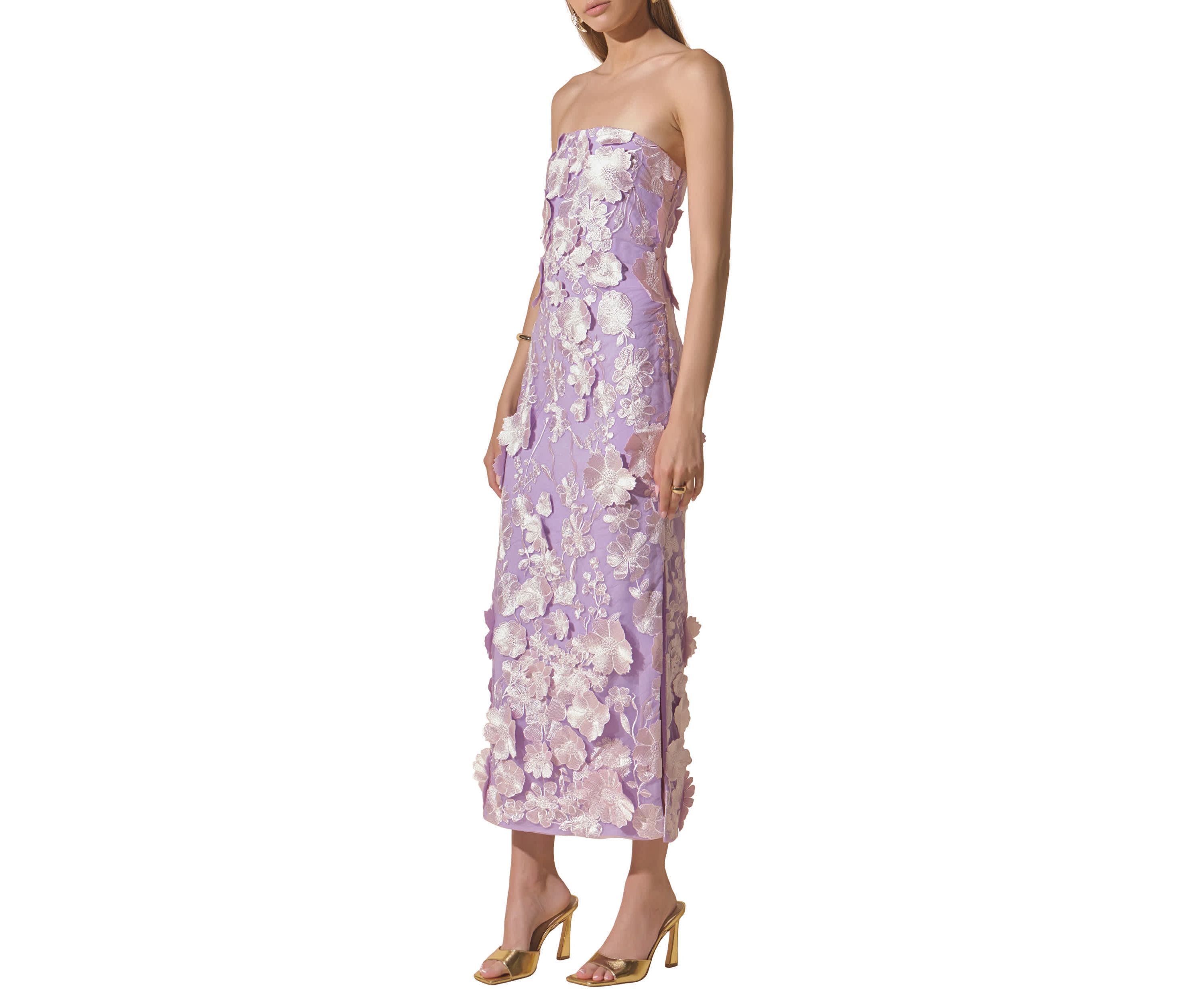 Strapless 3D applique Midi Dress