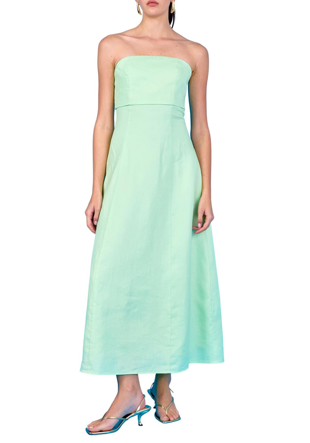 Folded Strapless Linen Maxi Dress