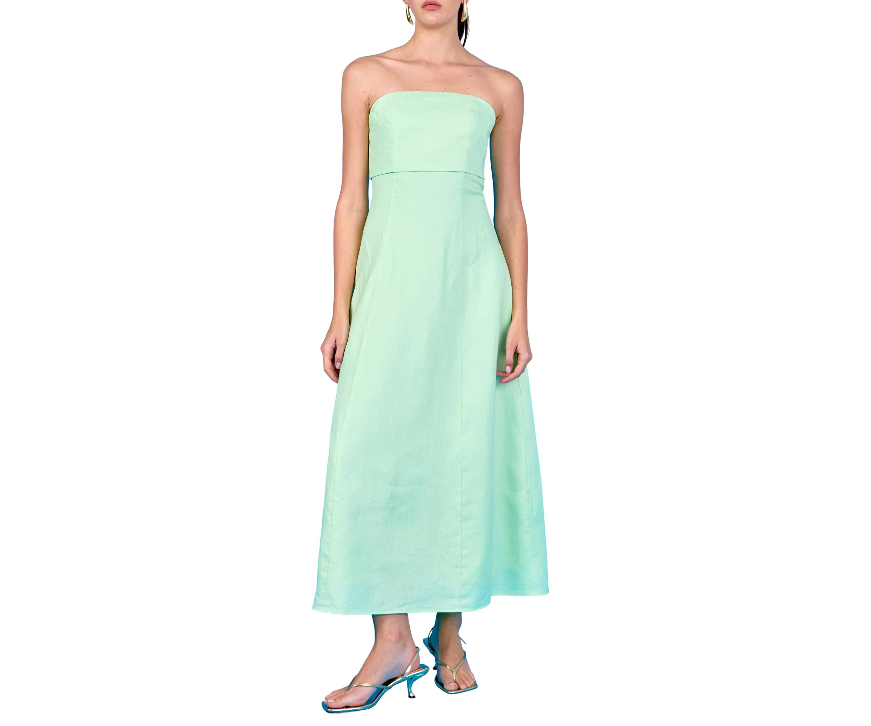 Folded Strapless Linen Maxi Dress