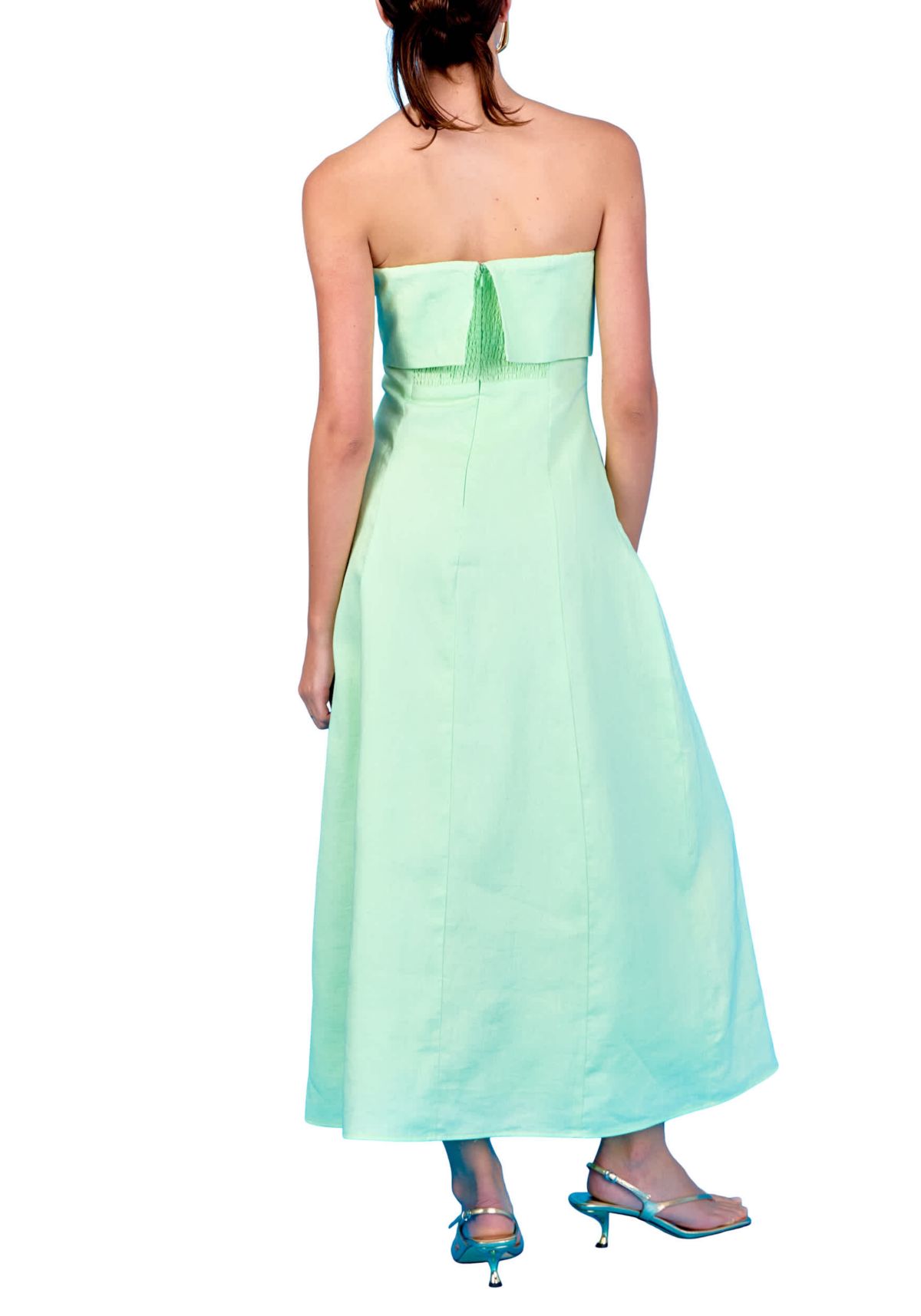 Folded Strapless Linen Maxi Dress