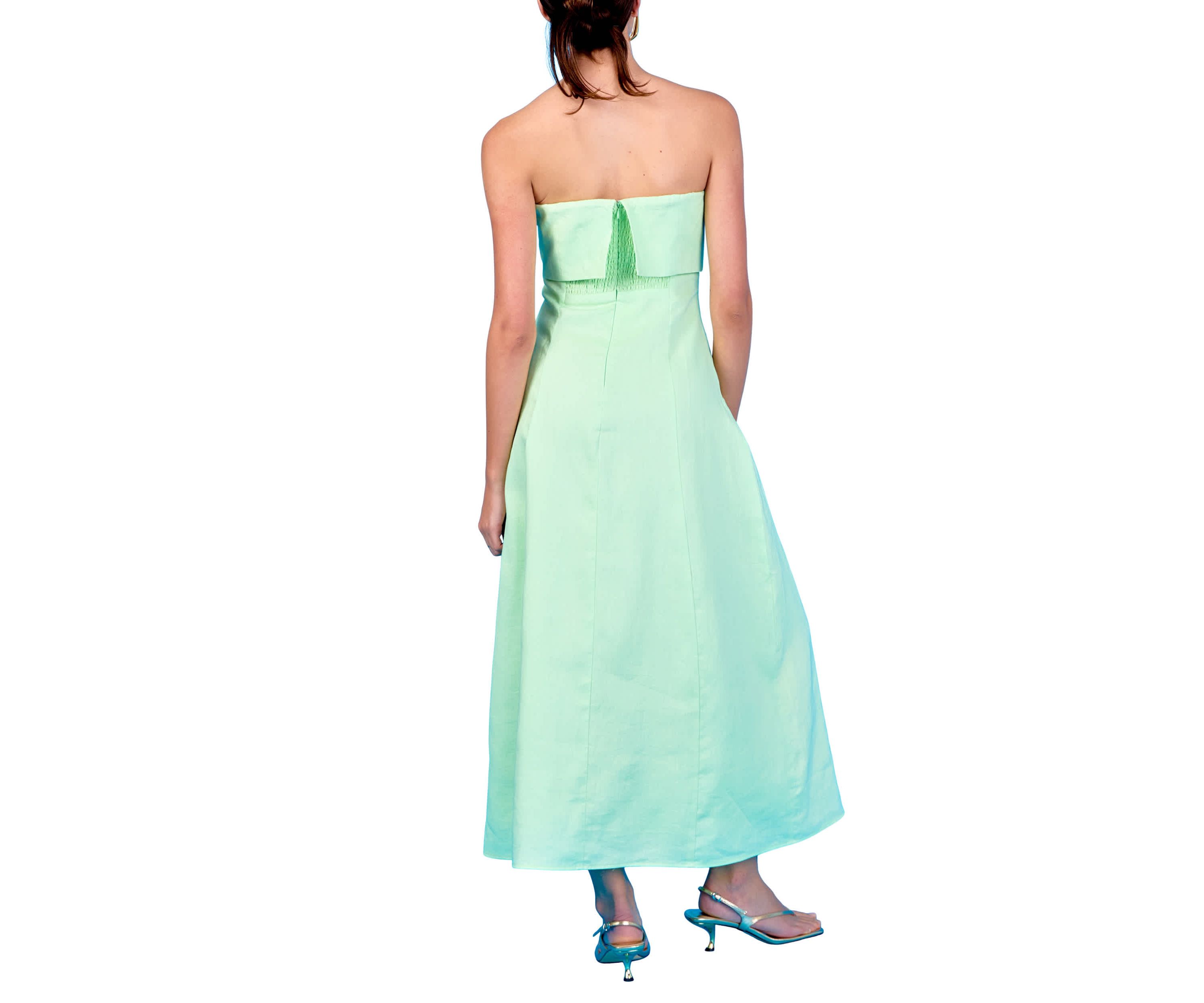 Folded Strapless Linen Maxi Dress