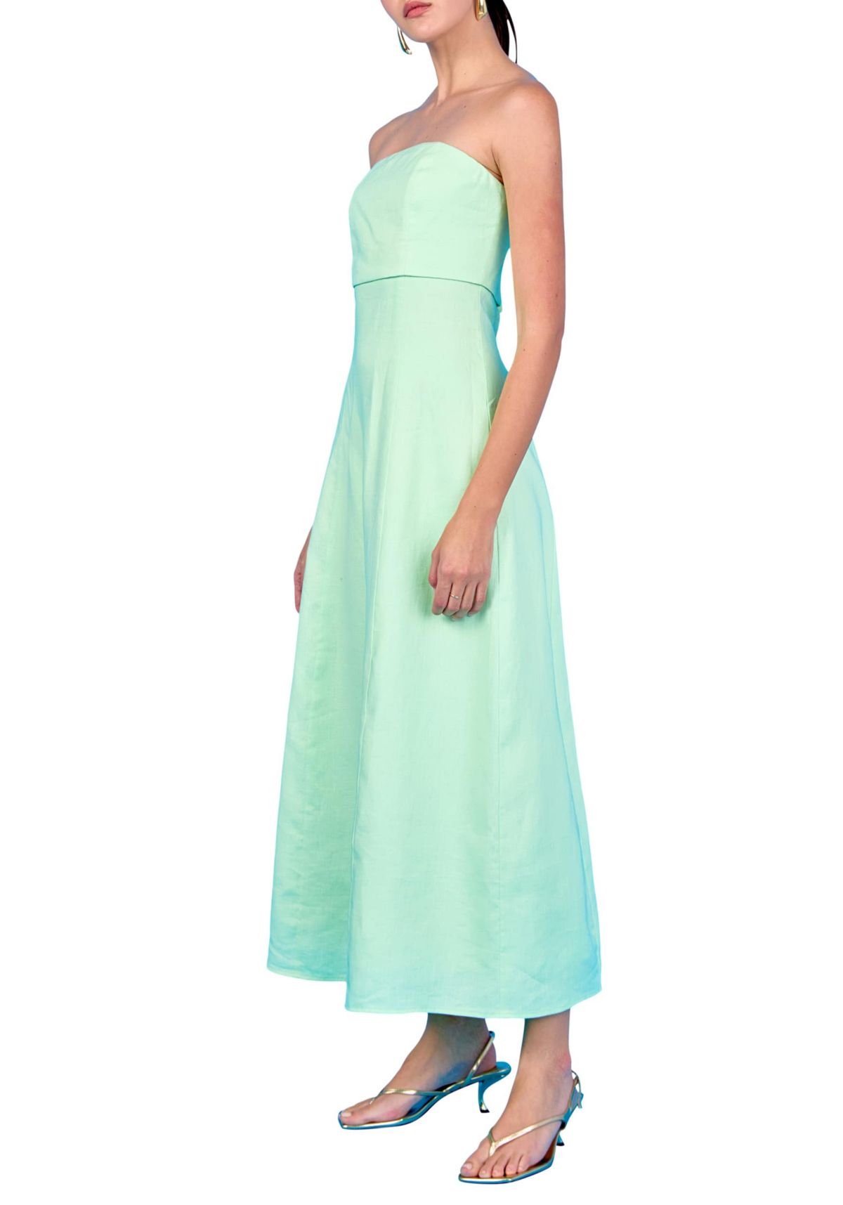 Folded Strapless Linen Maxi Dress