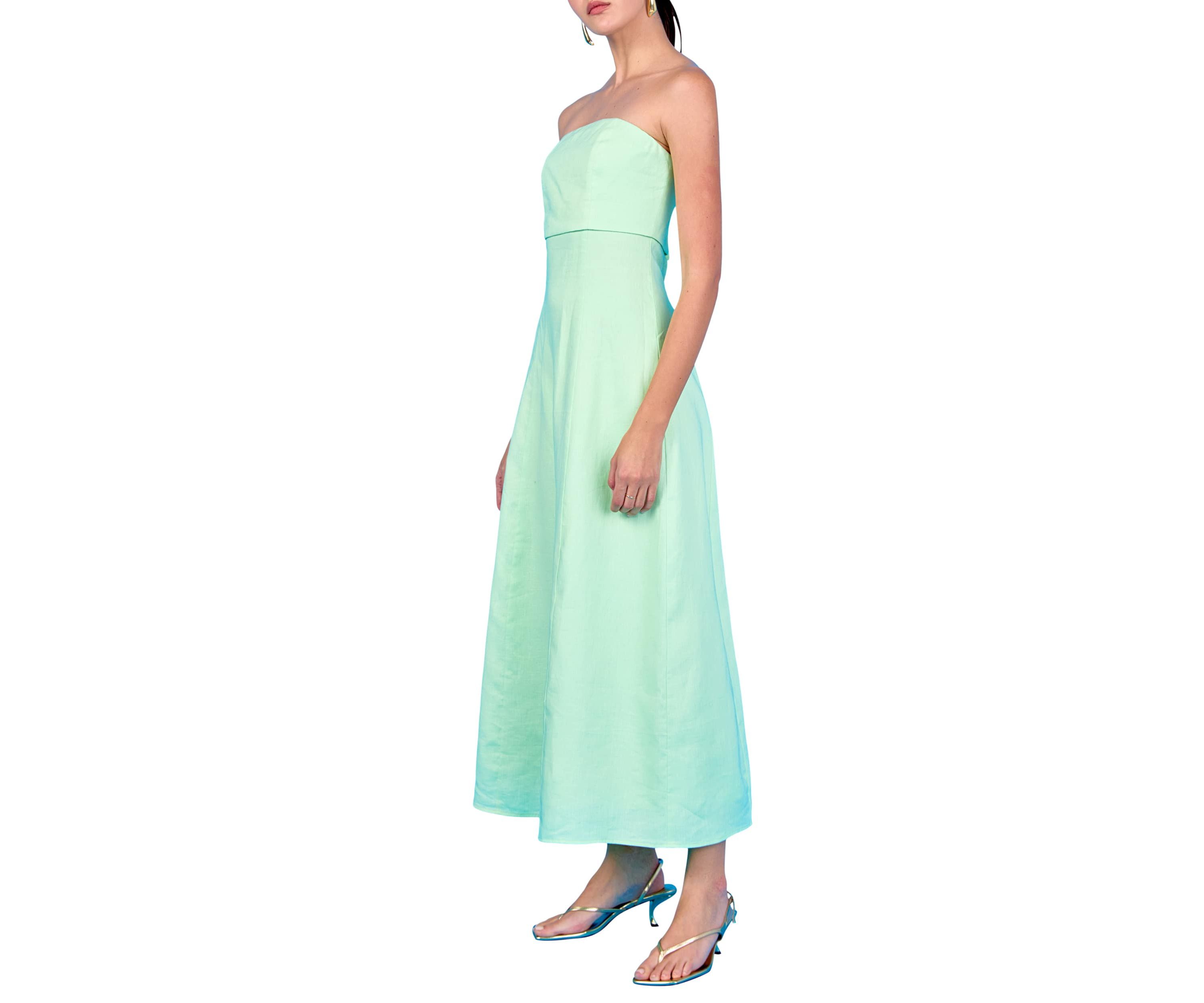 Folded Strapless Linen Maxi Dress