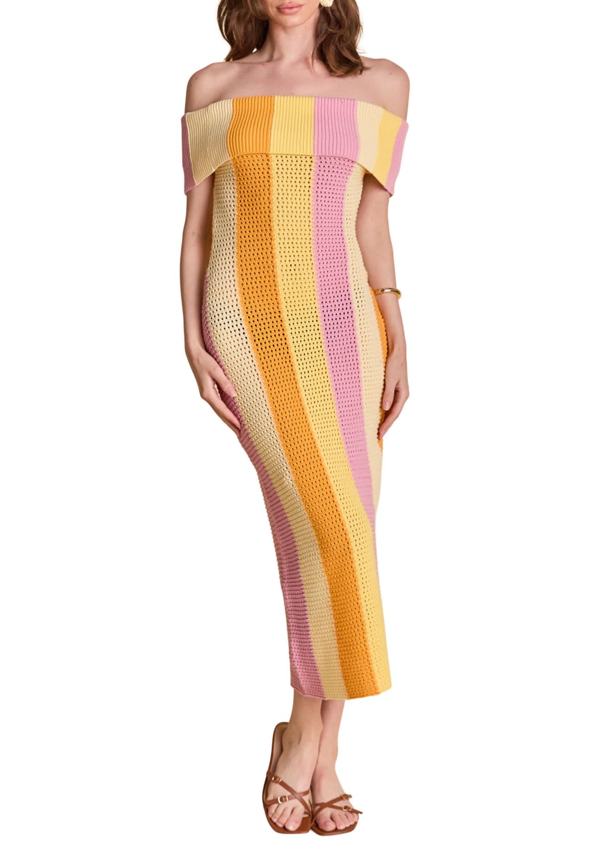 Off Shoulder Sleeveless Midi Dress