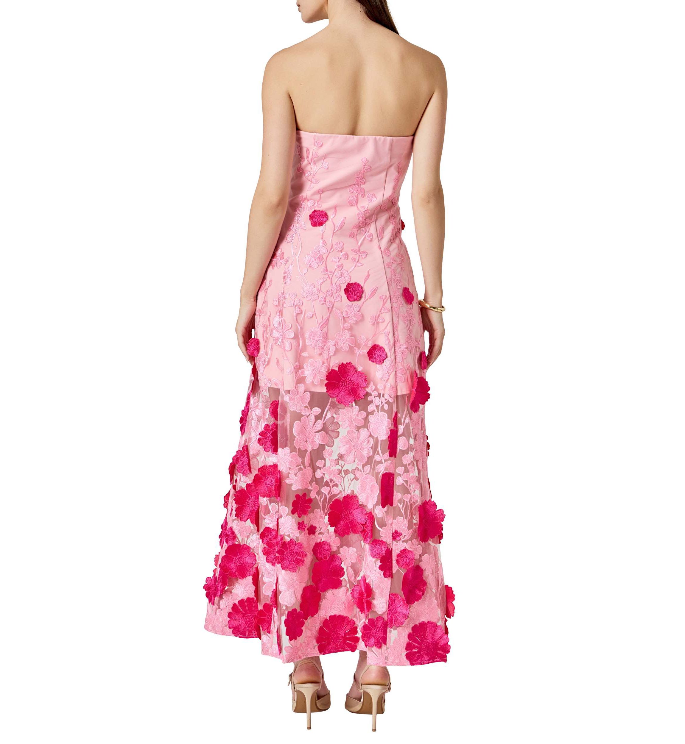 Embroidered 3D Applique Strapless Maxi Dress