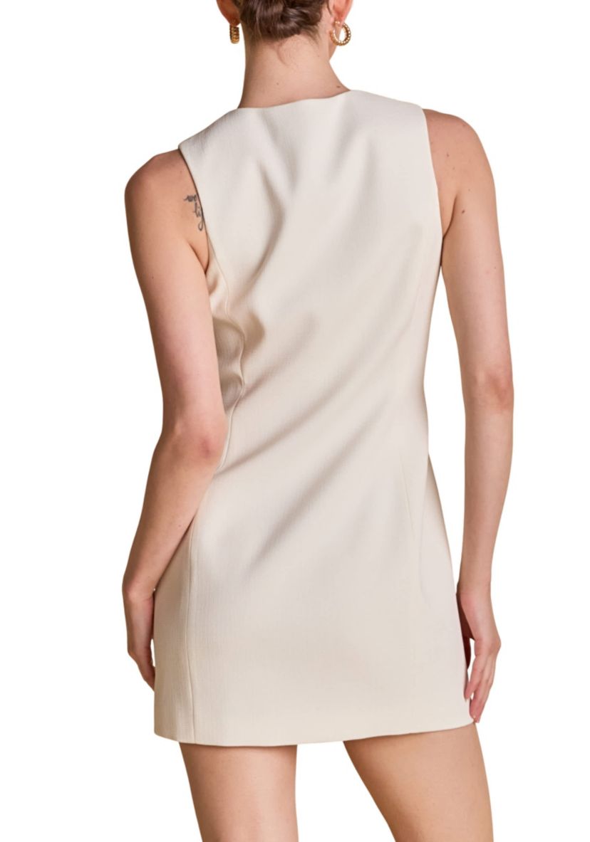 Blend Round Neck Buttoned Mini Dress