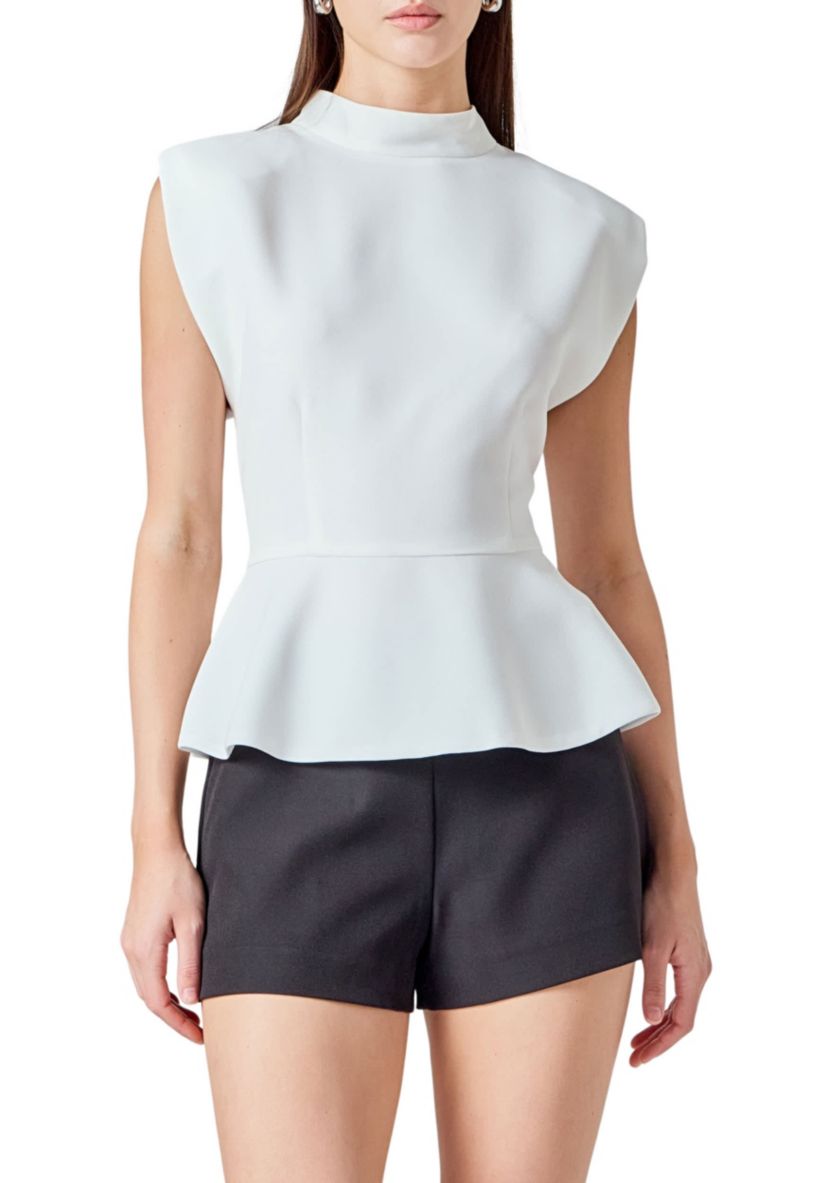 Mock Neck Sleeveless Peplum Top