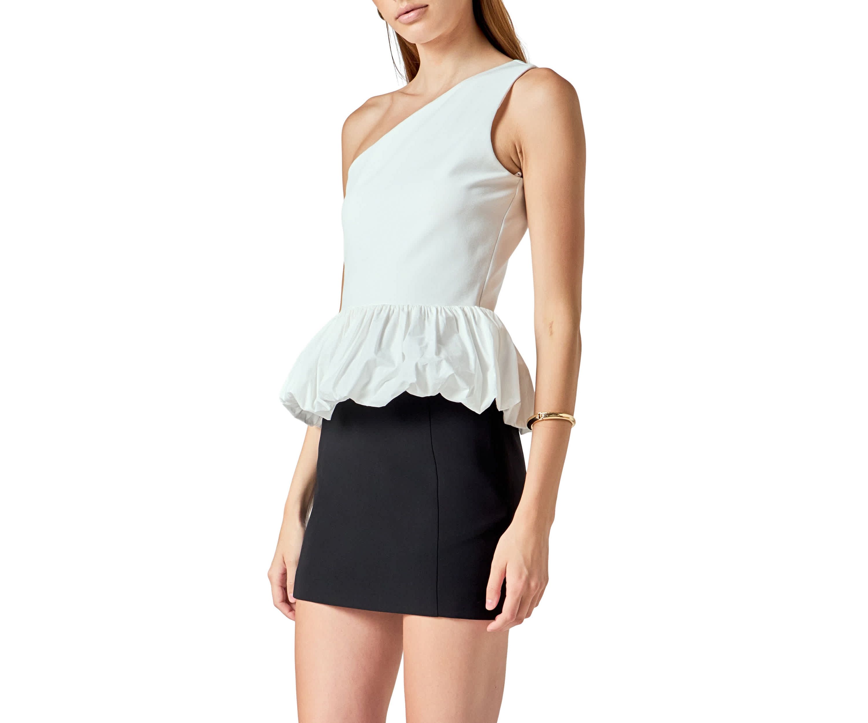 Cotton Blouson Mixed Media Top