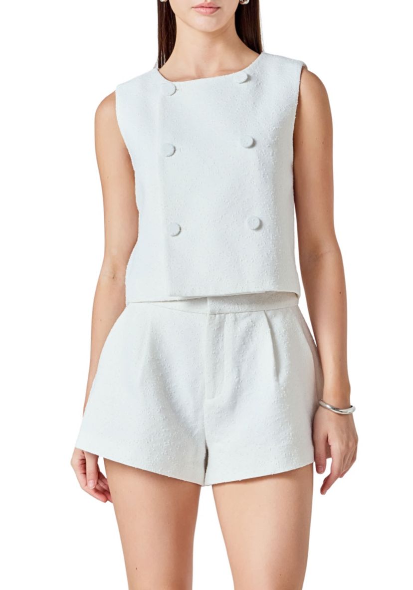 Double Breasted Textured Crop Vest