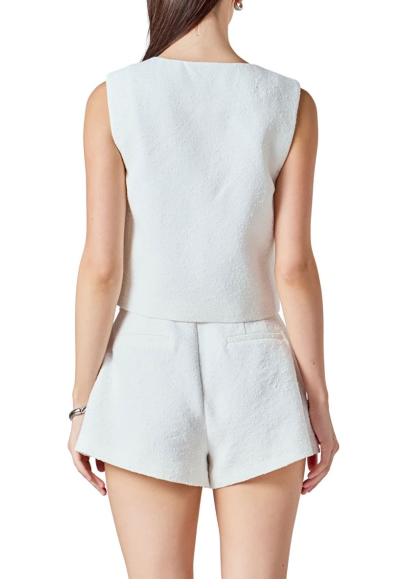 Double Breasted Textured Crop Vest
