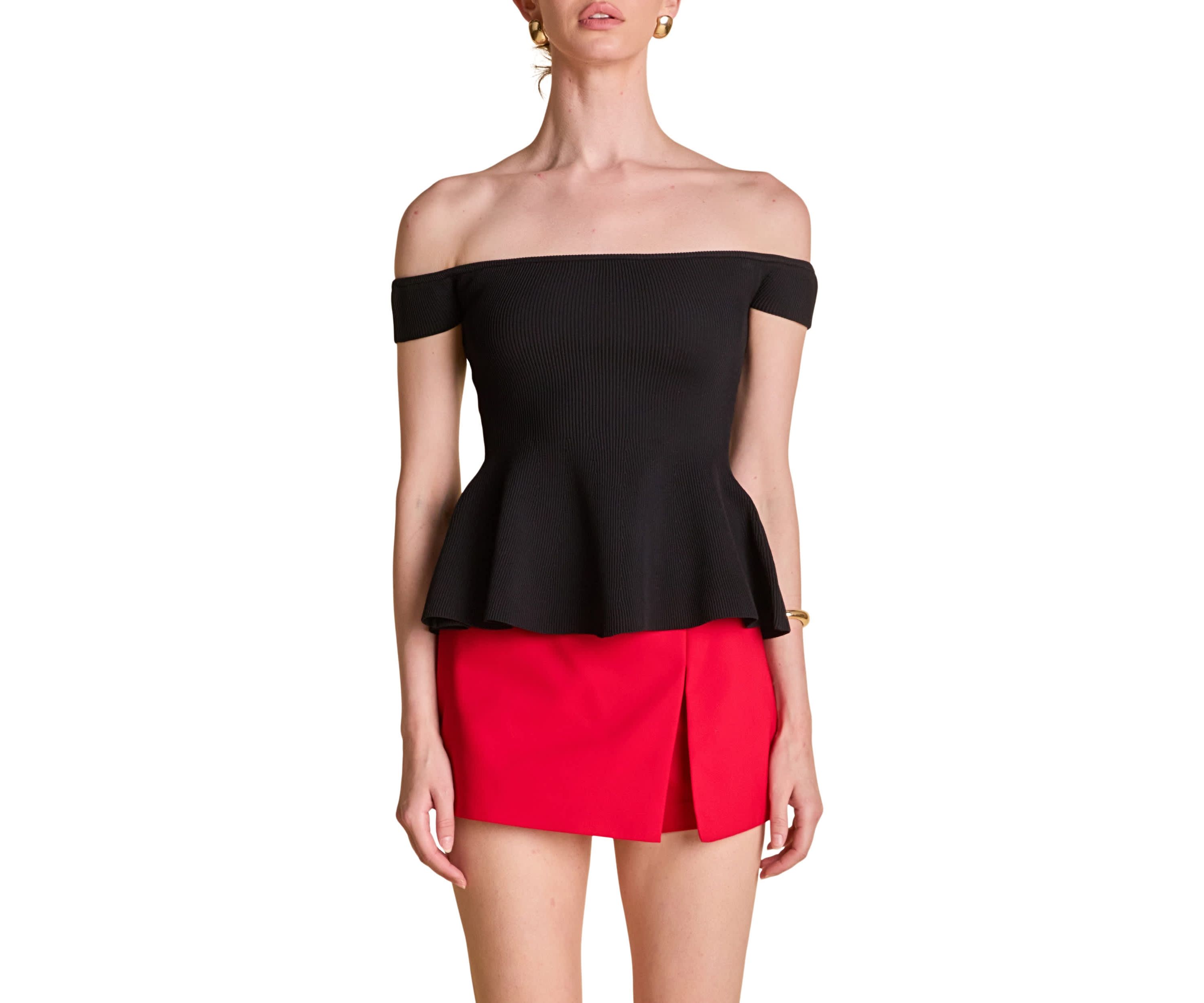Knit Pleated Off Shoulder Top