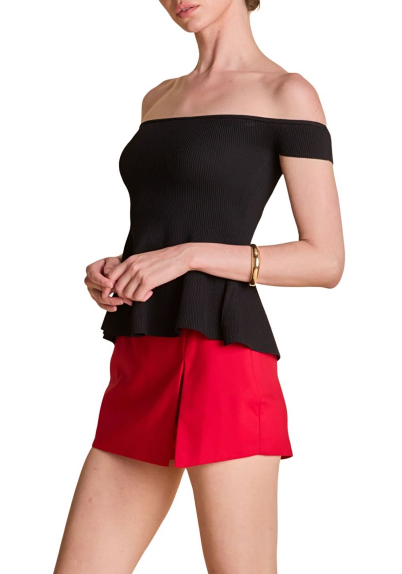 Knit Pleated Off Shoulder Top