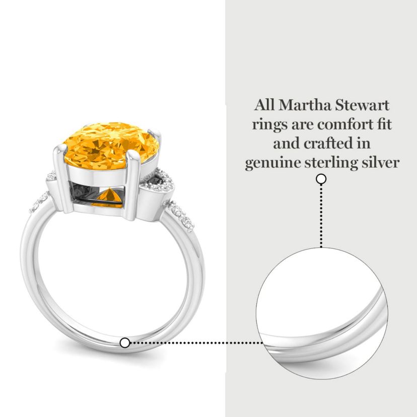 Lab Created Martha Stewart 4 1/2 Carat Oval Shape Gemstone and Lab Grown Diamond Ring In Sterling Silver