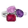 Lab Created Martha Stewart 3 3/4 Carat Pink Sapphire, Amethyst and Ruby Three Stone Cluster Ring In Sterling Silver