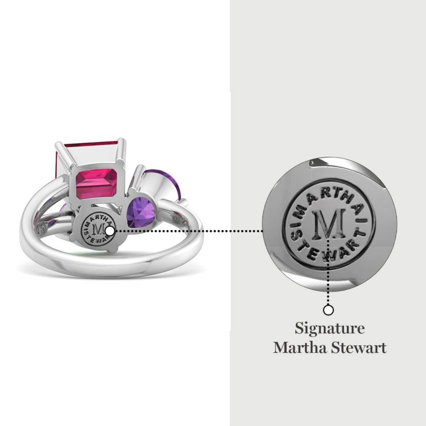 Lab Created Martha Stewart 3 3/4 Carat Pink Sapphire, Amethyst and Ruby Three Stone Cluster Ring In Sterling Silver