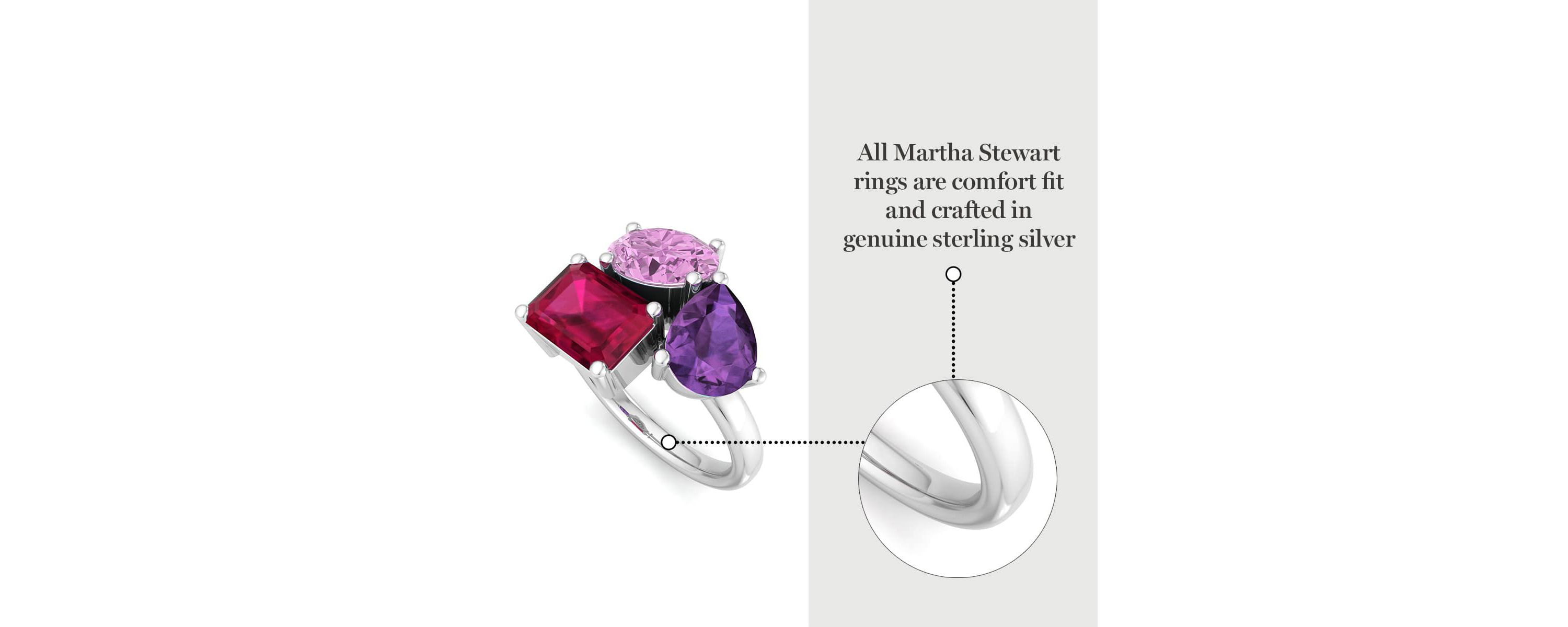 Lab Created Martha Stewart 3 3/4 Carat Pink Sapphire, Amethyst and Ruby Three Stone Cluster Ring In Sterling Silver