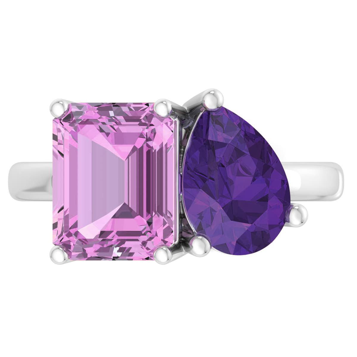 Lab Created Martha Stewart 4 3/4 Carat Pink Sapphire and Amethyst Two Stone Ring In Sterling Silver