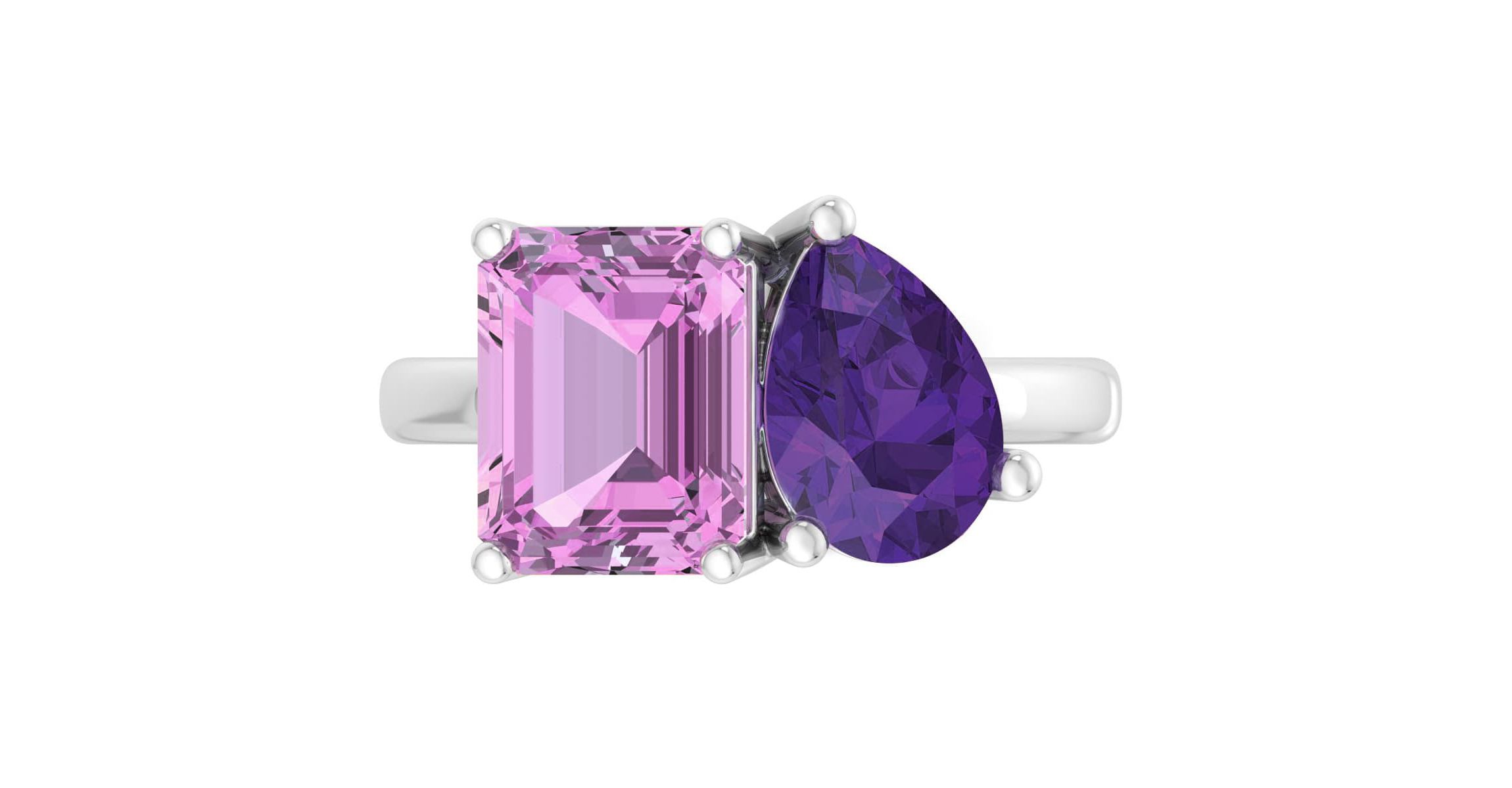 Lab Created Martha Stewart 4 3/4 Carat Pink Sapphire and Amethyst Two Stone Ring In Sterling Silver