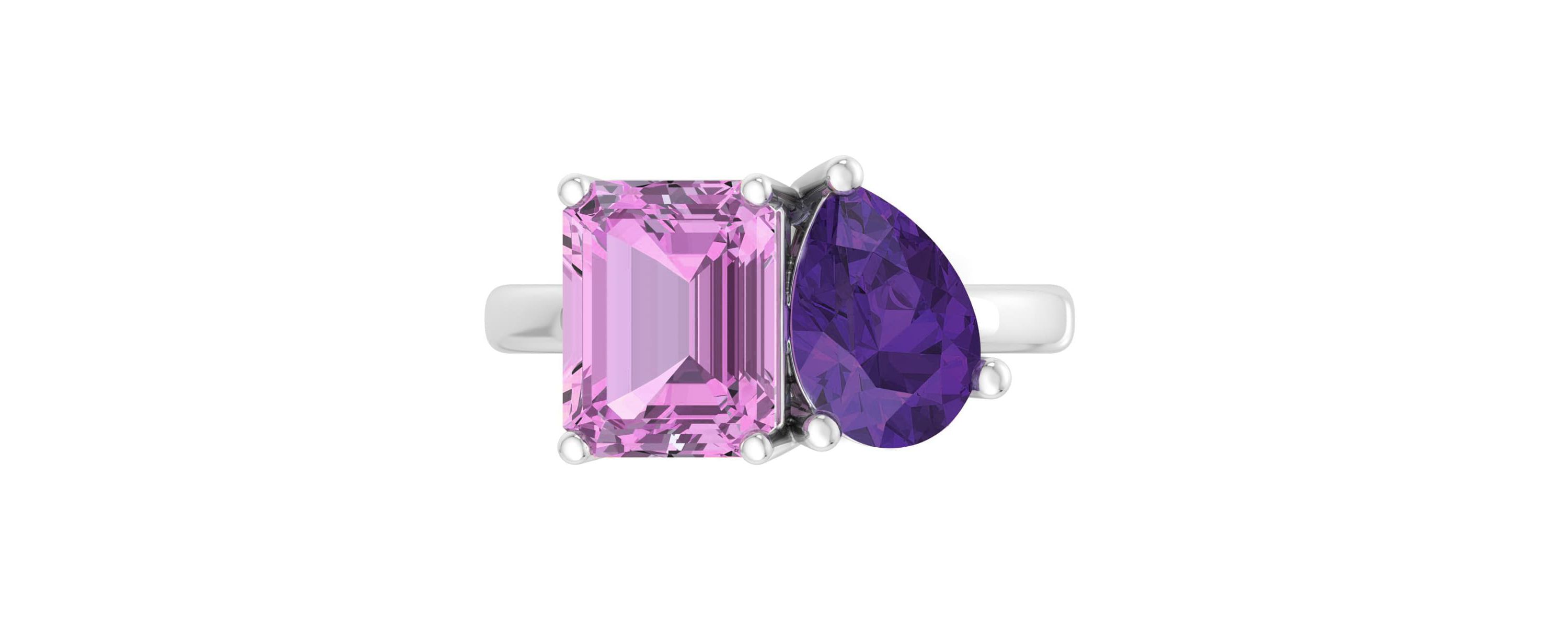 Lab Created Martha Stewart 4 3/4 Carat Pink Sapphire and Amethyst Two Stone Ring In Sterling Silver