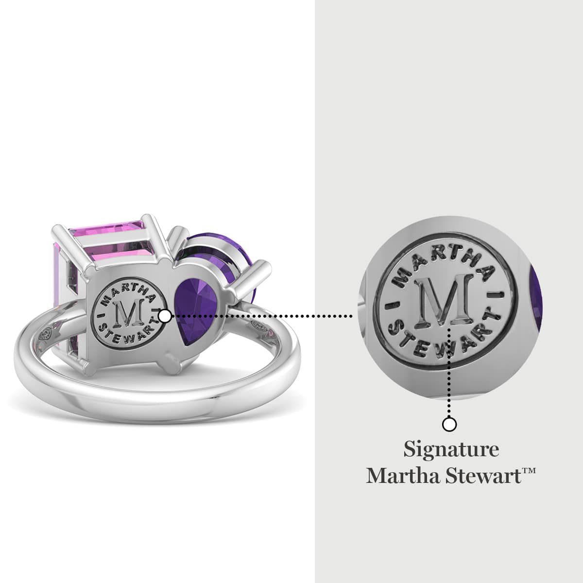 Lab Created Martha Stewart 4 3/4 Carat Pink Sapphire and Amethyst Two Stone Ring In Sterling Silver
